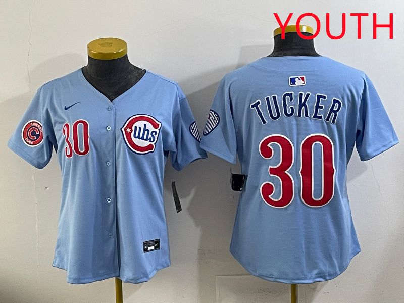 Youth 2025 Chicago Cubs #30 Tucker Light Blue Throwback Game Nike MLB Jersey style 3->youth mlb jersey->Youth Jersey
